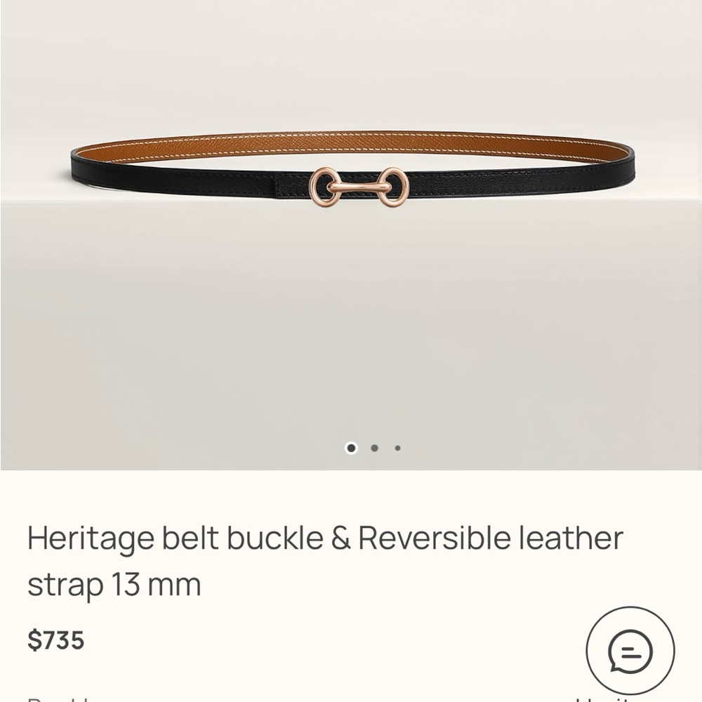 Hermes Reversible Black and Tan Leather Belt with Rose Gold Buckle